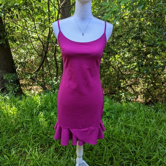 AQUA Ruffle Hem Party Mini Dress in Fuchsia Size Small Sleeveless Lined - Picture 4 of 7